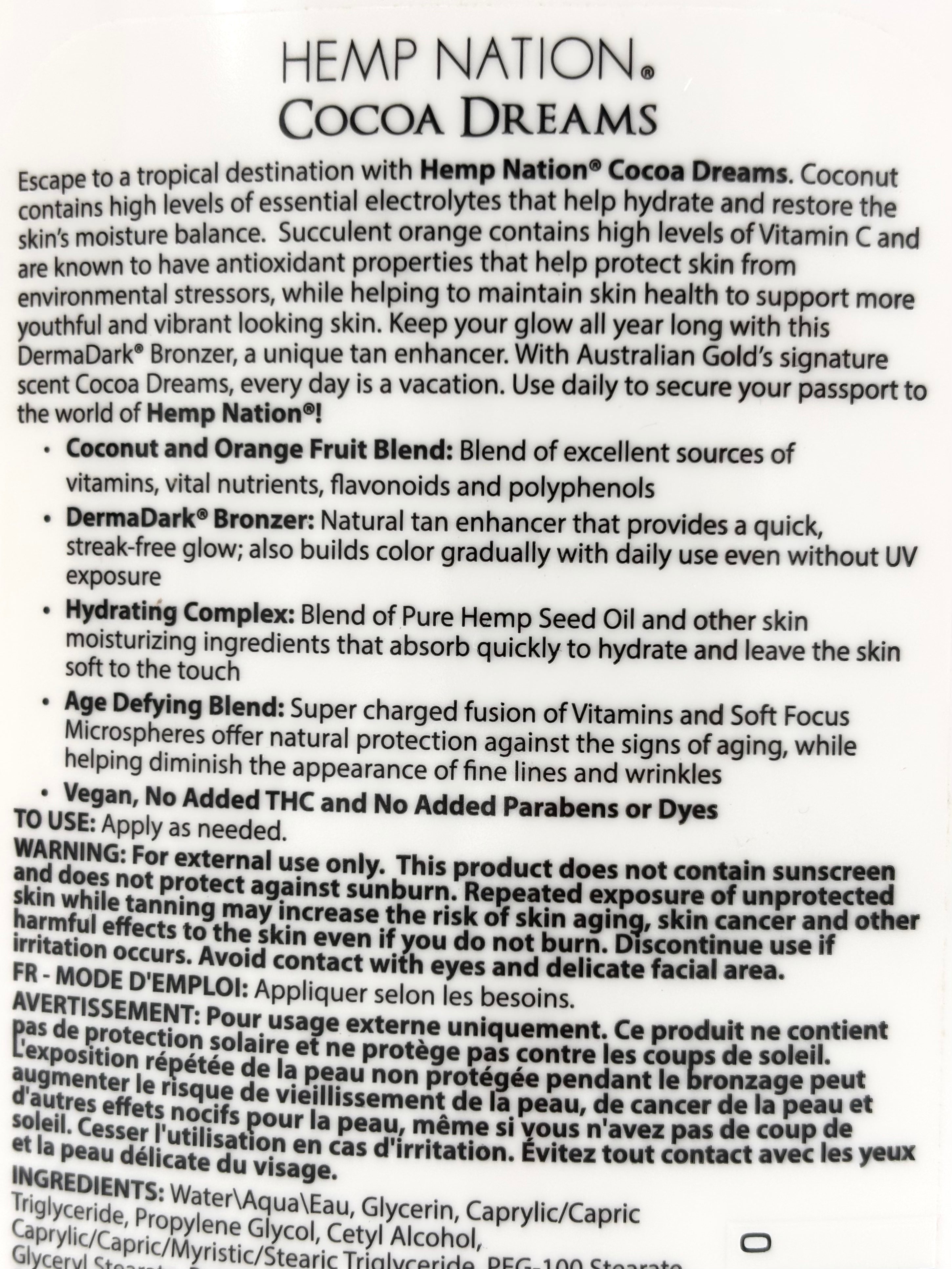 Hemp Nation Cocoa Dreams Moisturizing Tan Extender